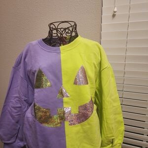 QUEEN OF SPARKLES Purple and Yellow Halloween Sweatshirt